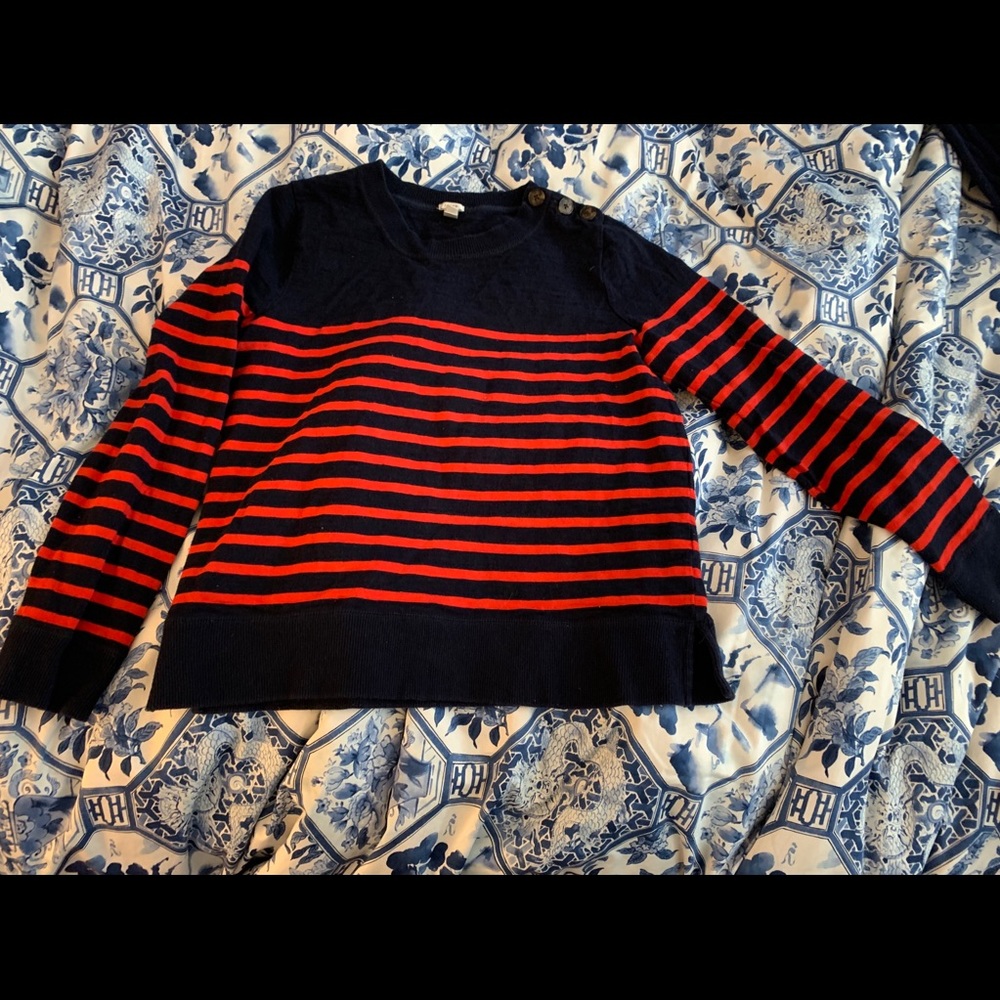 J. Crew Navy and Red Striped Sweatshirt